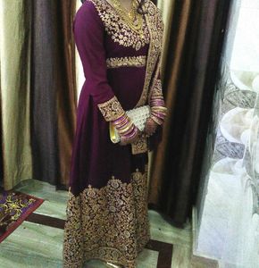 Beautiful Purple &amp; Gold Embroidered Anarkali