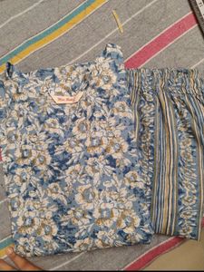 Blue Floral &amp; Stripe Cotton Loungewear Set