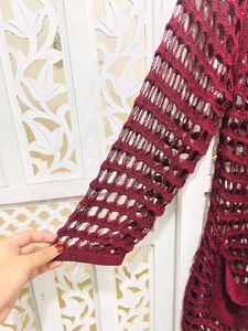 Maroon Crochet Cardigan C