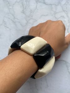 Dominoes Pieces Themed Black And White Hand Bracel