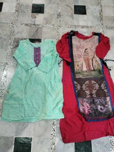 Green And Red Kurta