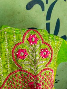Pink &amp; Green Embellished Lehenga Set