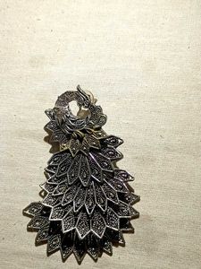 Peacock Inspired Silver Earrings