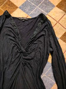 Black Embellished V-Neck Top