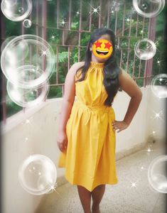 Knee Length Party Wear Yellow Dress