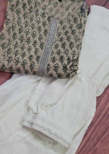 Grey Kurti With Embroidered Palazoo