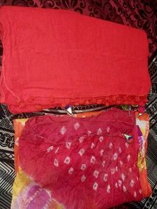 Red And Bandhni Dupatta