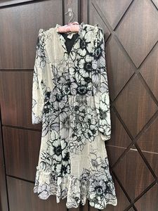 Grey Floral Flared Dress