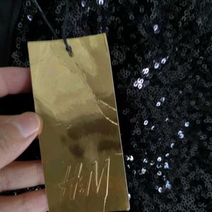 H&amp;M Black Sequined Deep Backles Party Dress