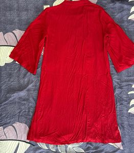 Red Embroidered Tunic Dress