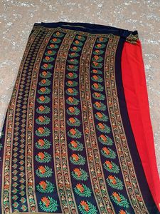 Red &amp; blue print saree with blouse