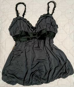 Gray Lace Trim Cami Top with Bow