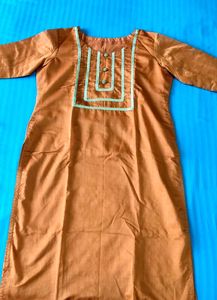 Brown Kurti with Decorative Neckline