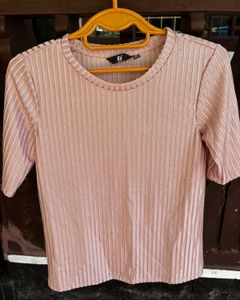 Pink Ribbed Fitted Top