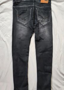 Dark Grey Regular Fit Distressed Jeans