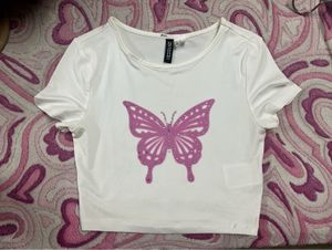 H&M Butterfly White Crop Top