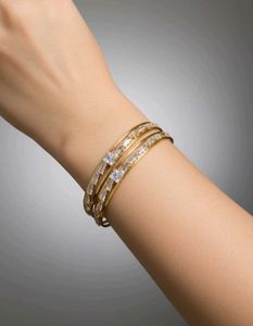 Anti Tarnish Gold & Crystal Bangle Set