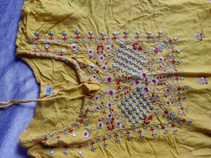 Yellow Embroidered Kurti