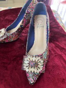 Patterned Heels with Rhinestone Detail