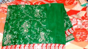 Chiffon Green Saree With Work