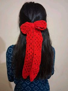 Red Crochet Bow Hair Tie