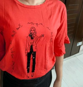 BestiBelli Women Red Sequin Embroidery Printed Top