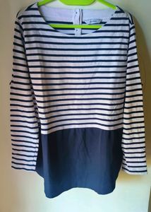 White Black Stripes Top With Frill Extender
