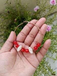 Red &amp; White Beaded Hoops