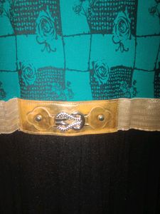 Sea Green With Black Combination Dress