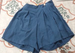 Blue Pleated Shorts
