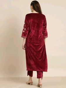 Velvet look Embroidered Kurta