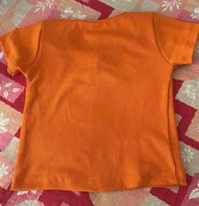 Orange Ribbed Knit Short Sleeve Top