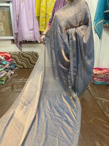 Blue &amp; Gold Accented Sari Fabric