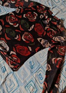 Black Floral Print Full Sleeves Top