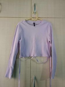 Lilac Ribbed Tie-Waist Crop Top