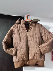Women Brown Detachable Hood Puffer Jacket