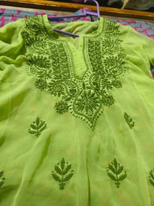 Lime Green Embroidered Kurta