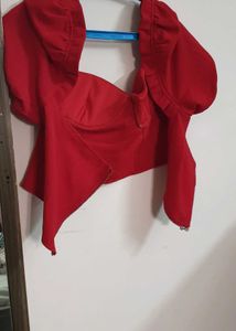Red Puff Sleeve Corset Top