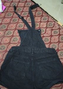 Black Denim Overalls Shorts