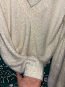 V Neck White Sweater