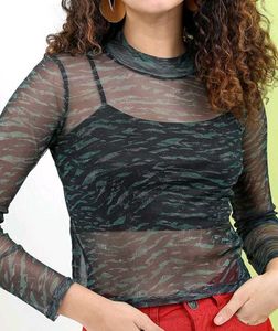 Green blue Mesh Top