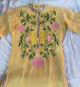 Embroidered Work Heavy Yellow Kurti