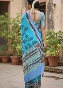 Elegant Blue Printed Saree💙🩵