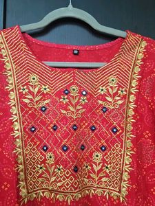Red Embroidered Kurta