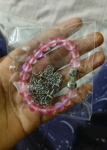 Pink Beaded Dumbbell Bracelet and necklace