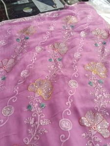 Embroidered Lavender Saree