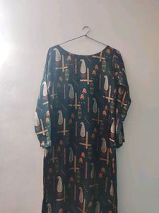 Women&#39;s Forest Green Long Printed Straight Kurta