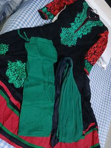 Black Embroidered Anarkali Suit Set