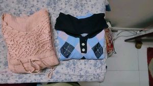 Corset Baby Pink And Purple Argyle Knit Polo Top