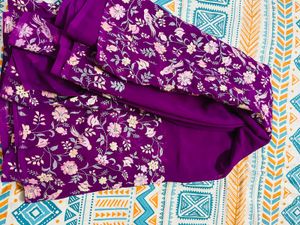 Women Purple Printed Silk Saree